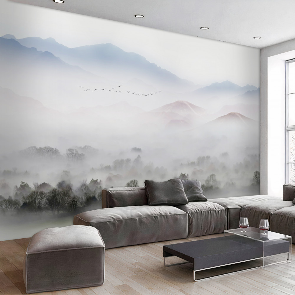 Fototapeta gęsta i zimna mgła spowija góry