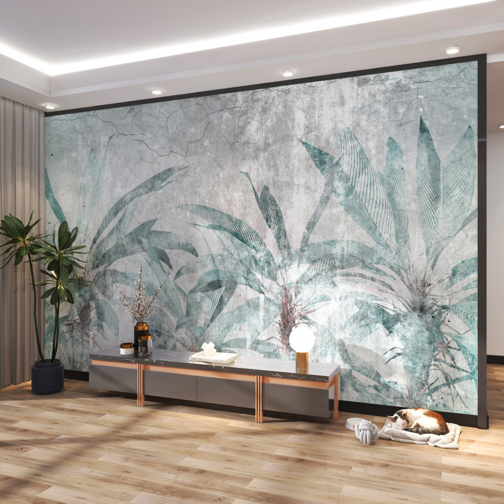 Fototapeta zielone palmy w deszczu