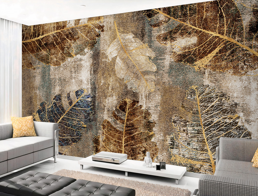 Fototapeta czarno-złote liście paproci