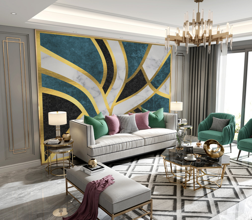 Fototapeta płynne postacie w złocie zbiegające się do środka