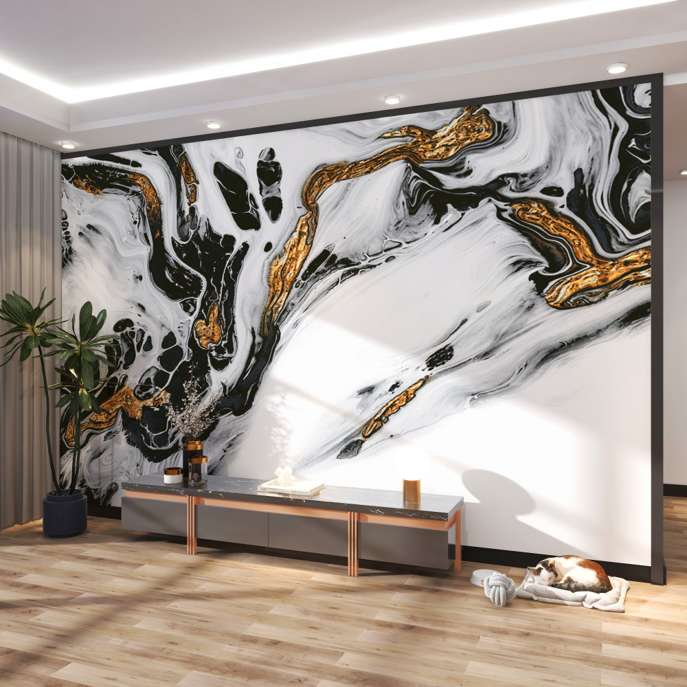 Fototapeta zaśnieżone zbocza ze złotymi kamieniami