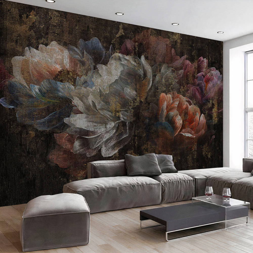 Fototapeta jesienne kwiaty podczas ulewnego deszczu