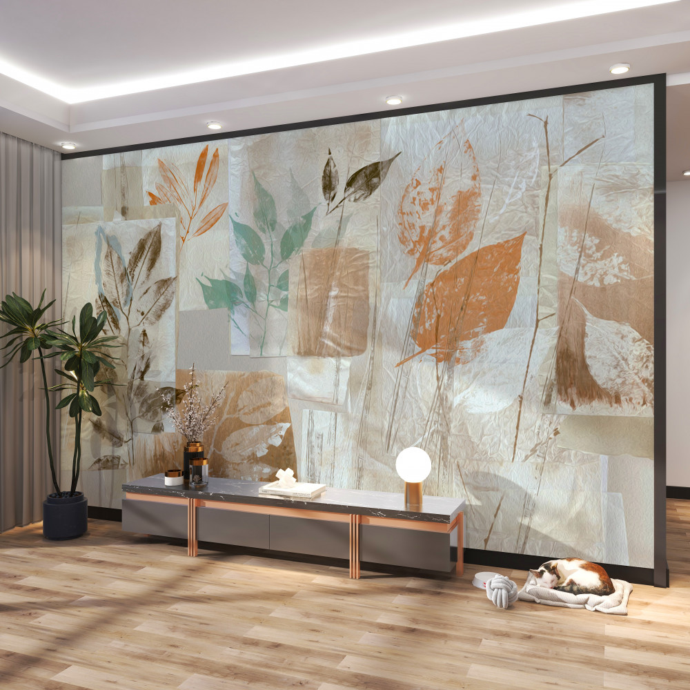 Fototapeta nadruki kwiatów i liści za pomocą farby