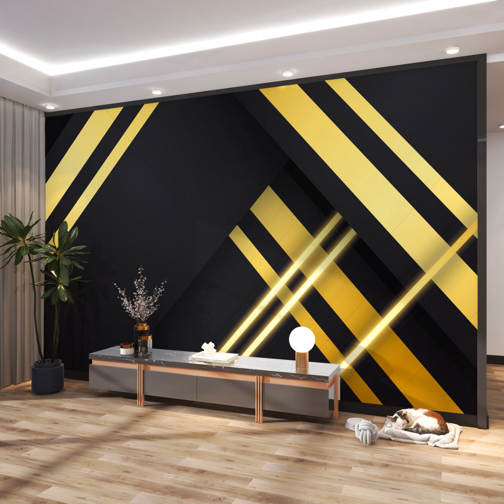 Fototapeta czarne tło ze złotymi liniami prostymi