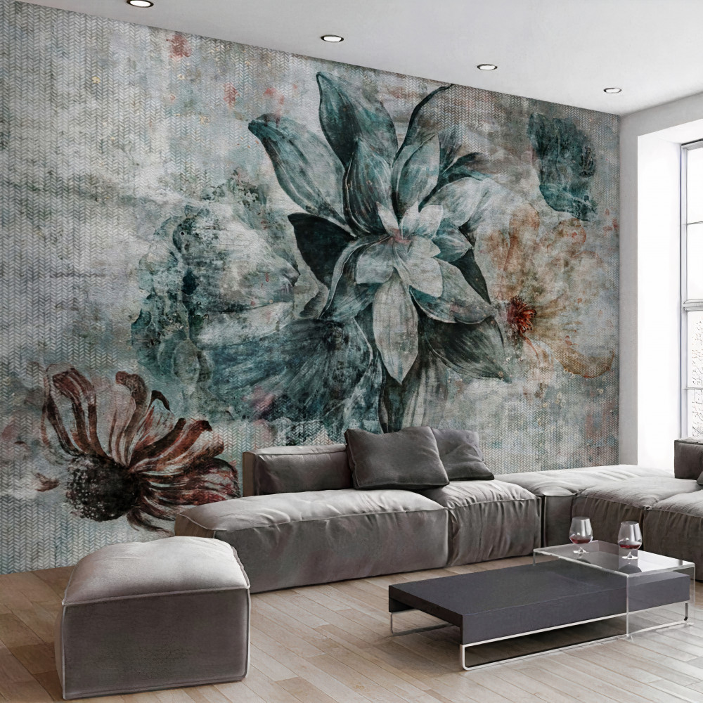 Fototapeta niebiesko-biały kwiat na rozmytym tle