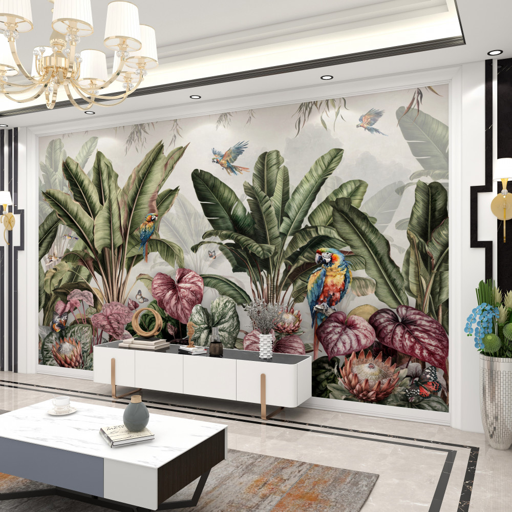 Fototapeta obfita roślinność dżungli i papug