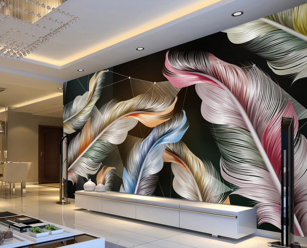 Fototapeta kolorowe pióra na tle nocy