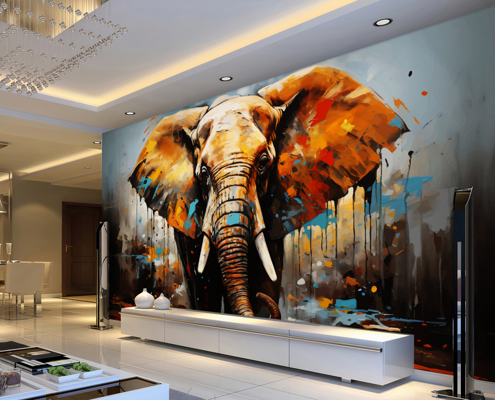 Fototapeta namalować portret dużego słonia z kłami