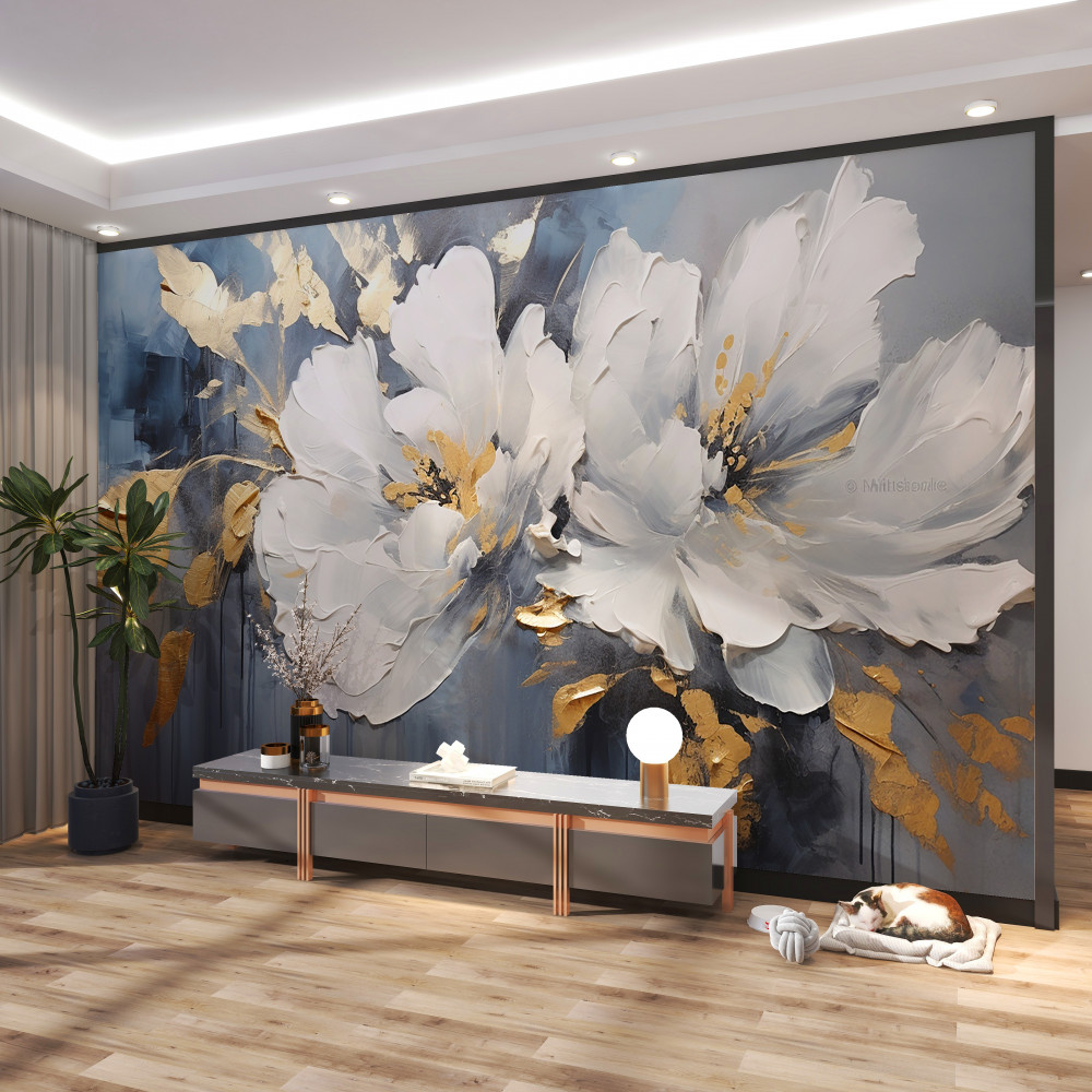 Fototapeta delikatne białe kwiaty w deszczu