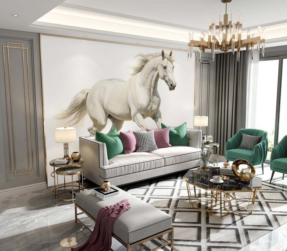 Fototapeta biały koń biegnie po piasku