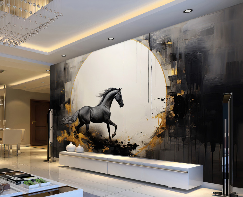 Fototapeta galopujący czarny koń