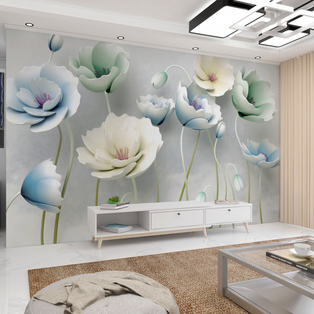 Fototapeta wielokolorowe smukłe maki w kroplach wody