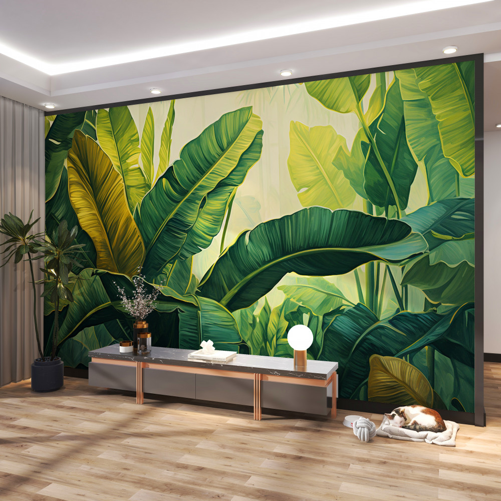 Fototapeta duże, bogate zielone liście dżungli