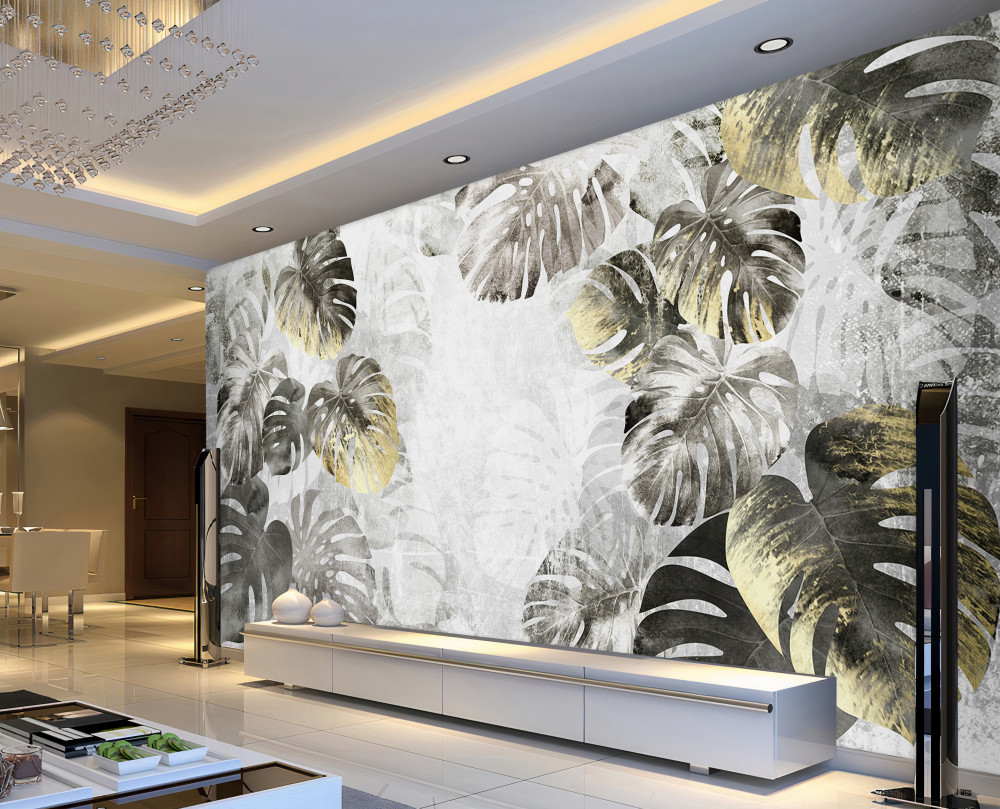 Fototapeta duże liście monstery we mgle