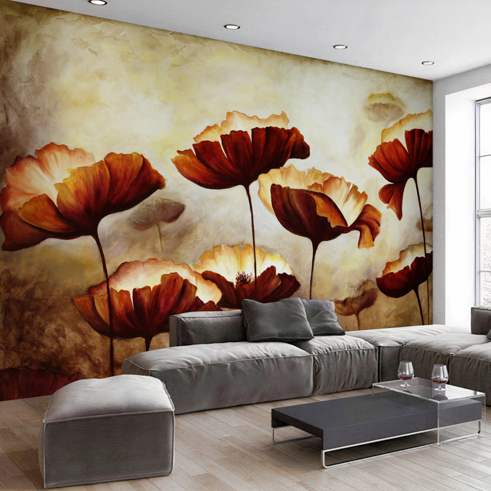 Fototapeta smukłe czerwone maki spotykają się z uro