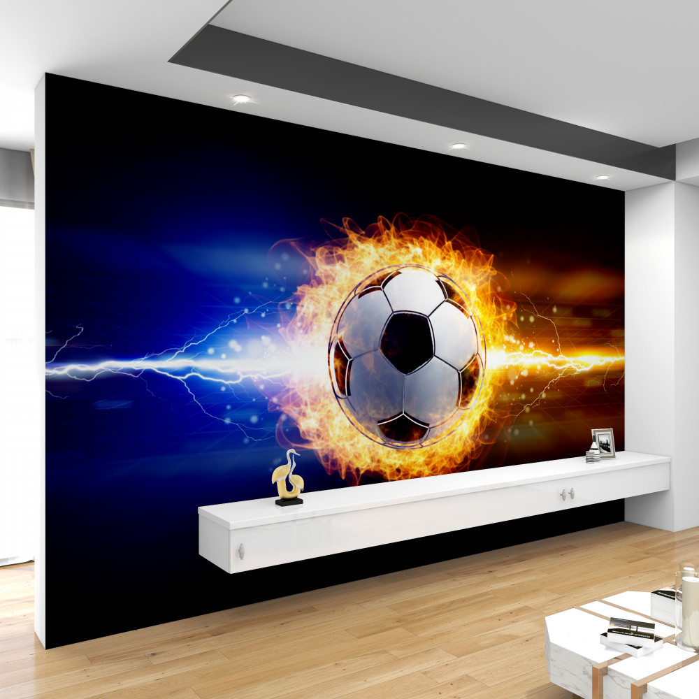 Fototapeta piłka nożna w promieniach ognia