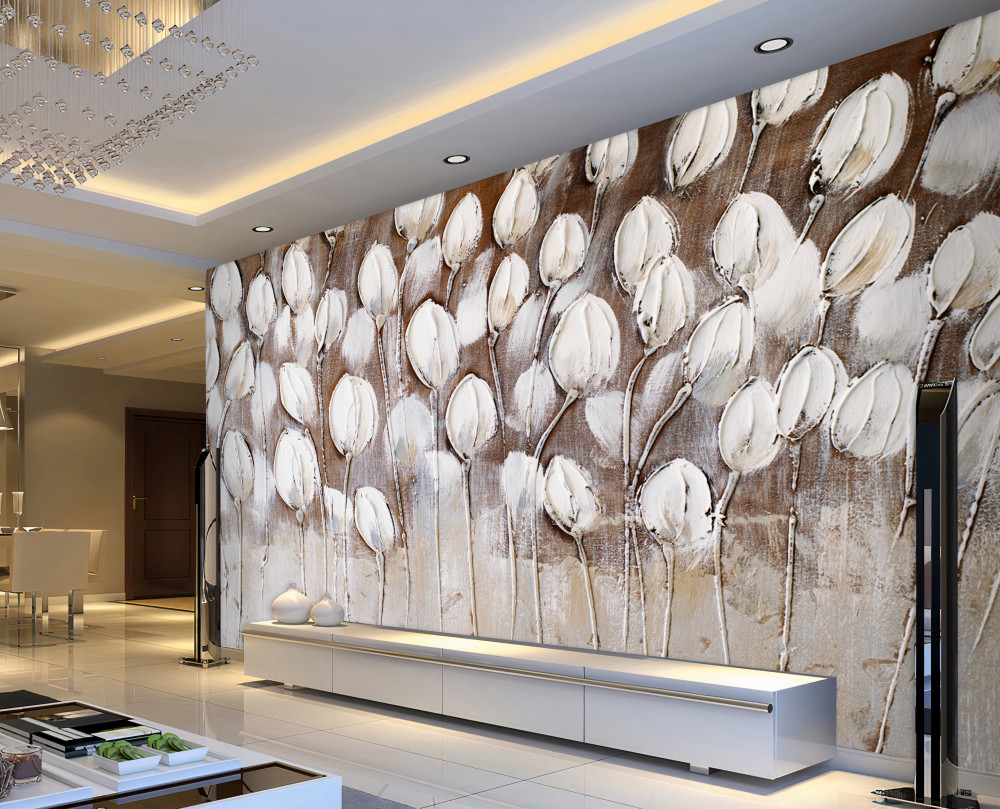 Fototapeta pole białych tulipanów nadal zamknięte