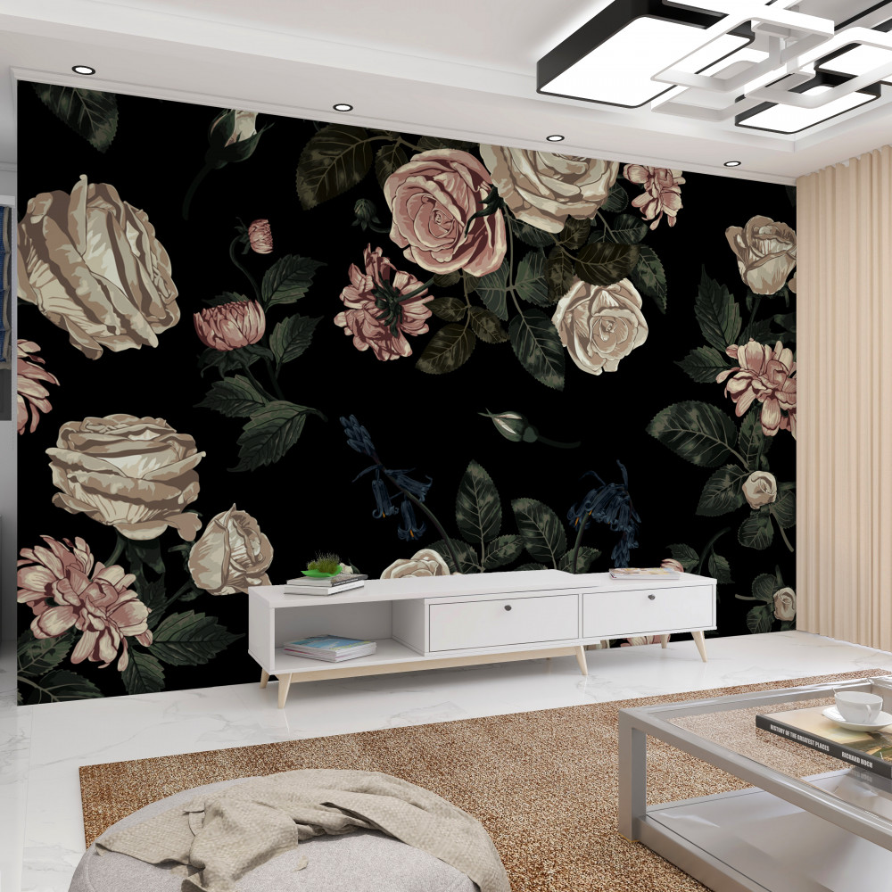 Fototapeta otwarte kwiaty na czarnym tle