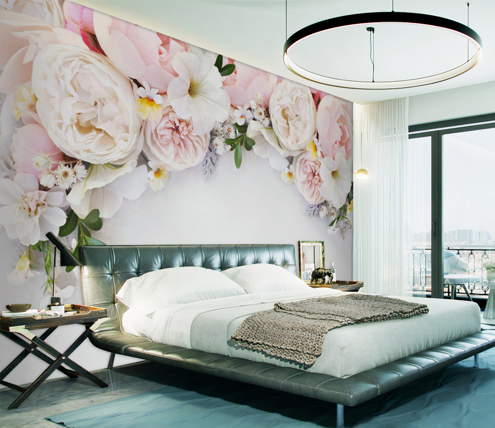 Fototapeta bukiet dużych, jasnoróżowych piwonii