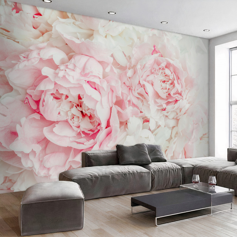 Fototapeta białe kwiaty z dużymi liśćmi