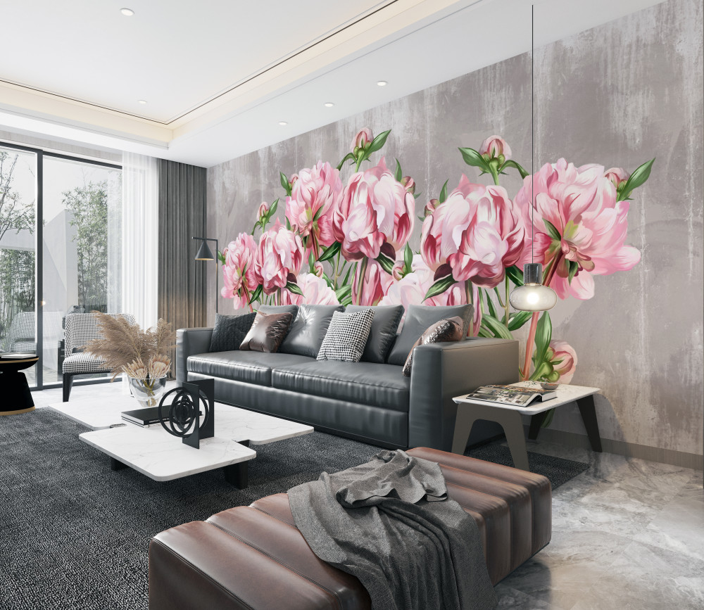 Fototapeta różowe piwonie w deszczu