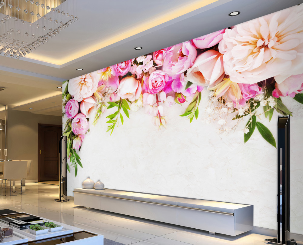 Fototapeta biała i różowa ramka z kwiatami