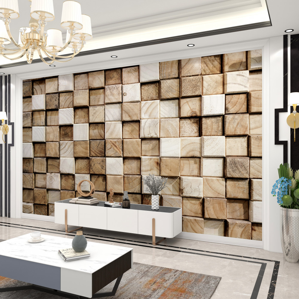 Fototapeta białe drewniane kwadraty w tomach