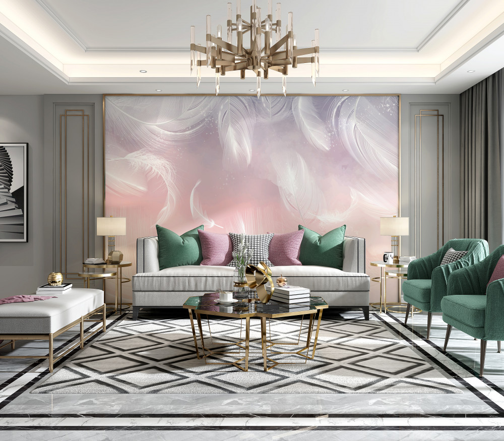 Fototapeta pływające białe pióra o zachodzie słońca