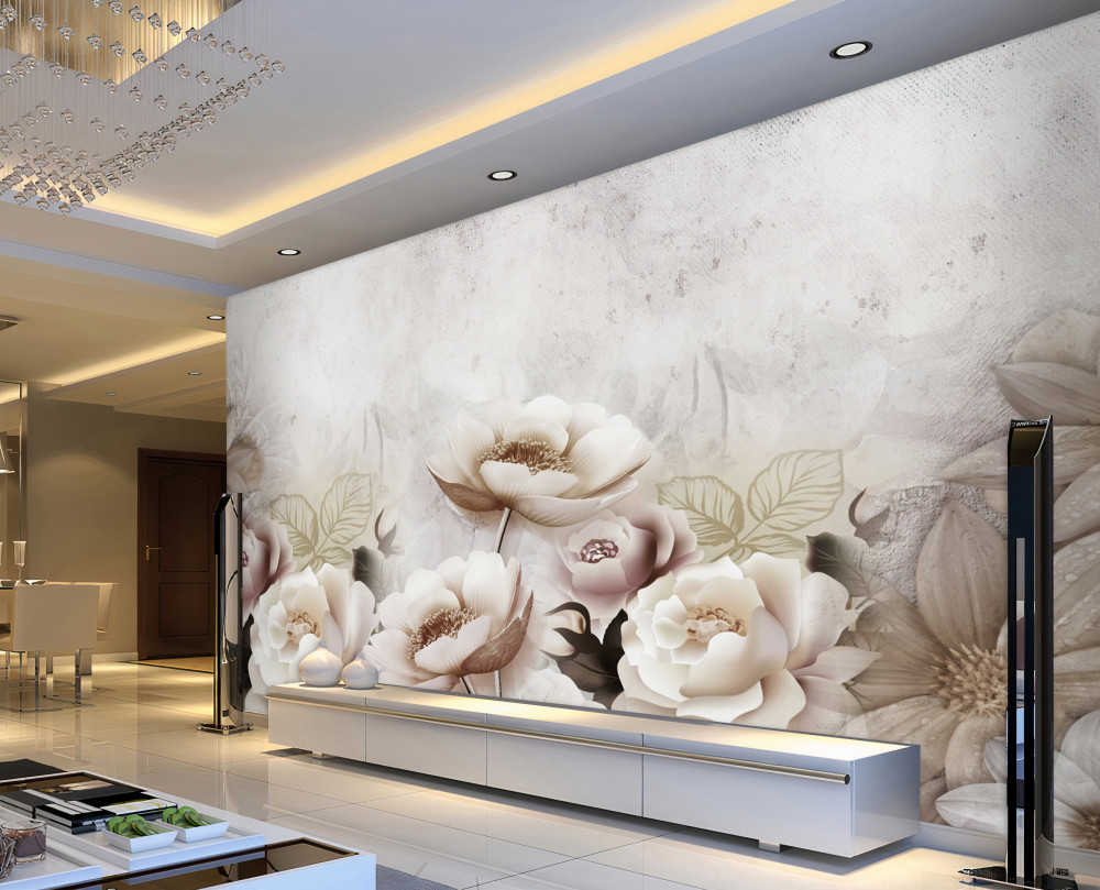 Fototapeta pole białych kwiatów we mgle