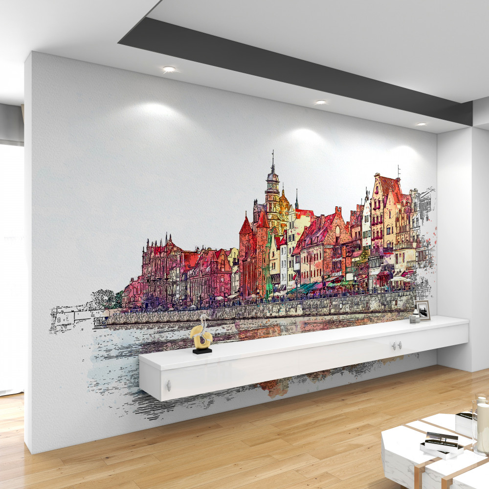 Fototapeta piękny pejzaż miejski w odbiciu w wodzie