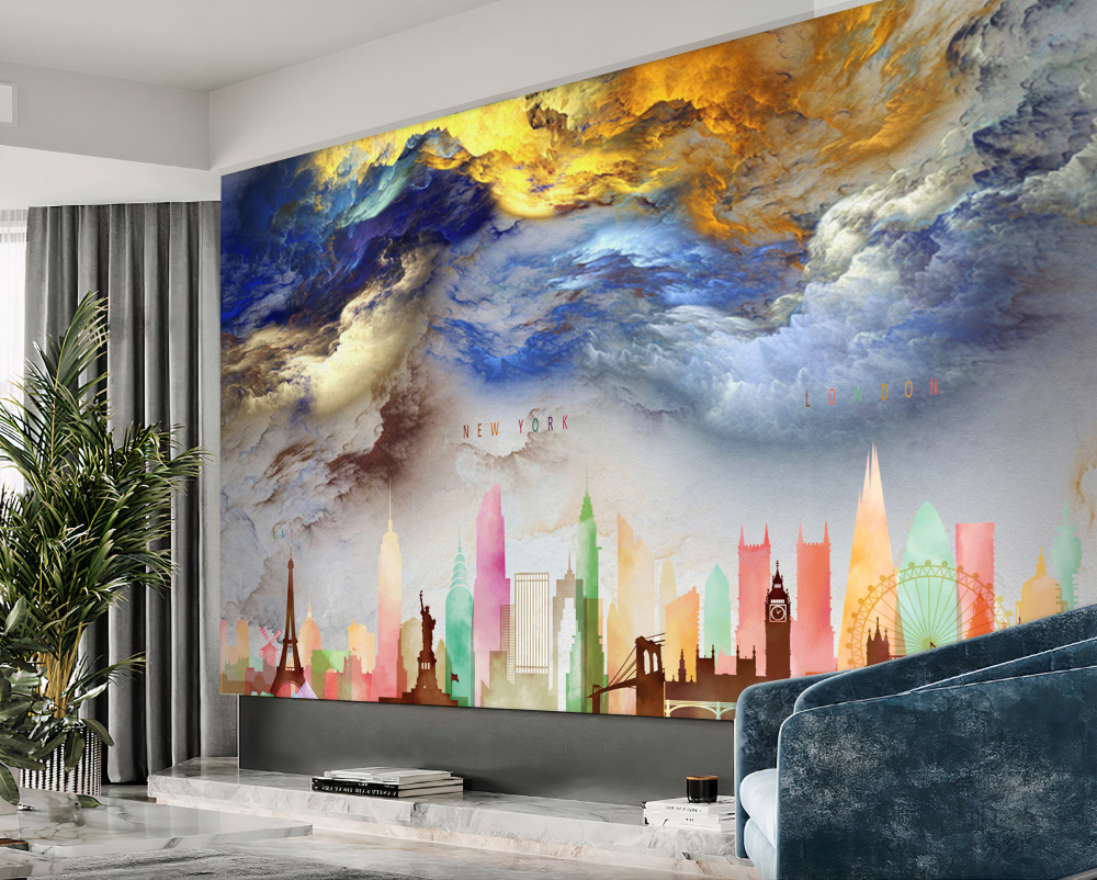 Fototapeta mgliste chmury nad budynkami miasta