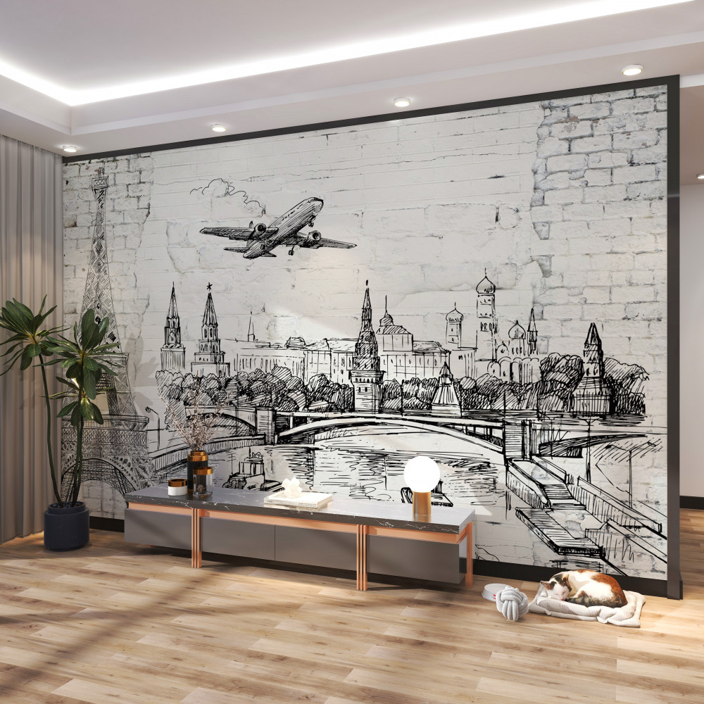 Fototapeta czarno-białe miasto na białej cegle