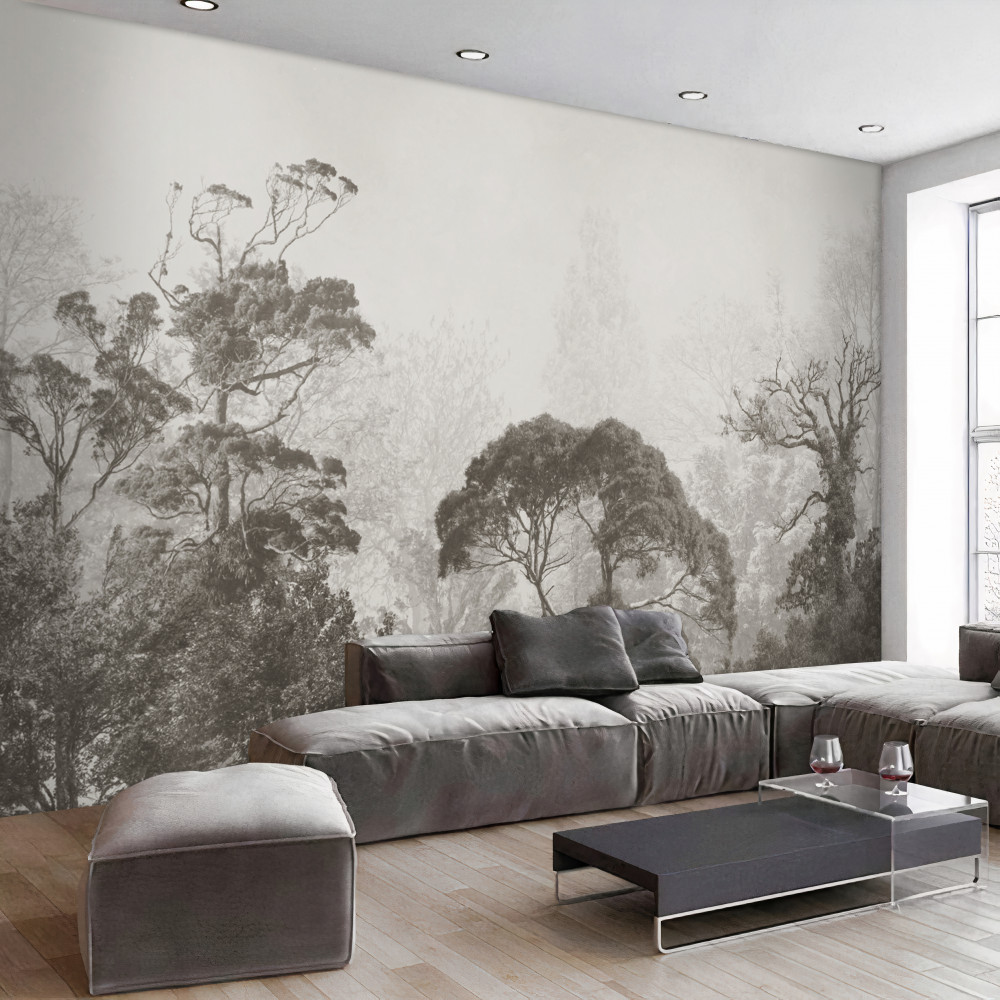 Fototapeta korony drzew tropikalnych we mgle