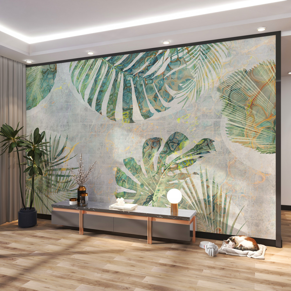 Fototapeta duże liście palmy monstera i paproci