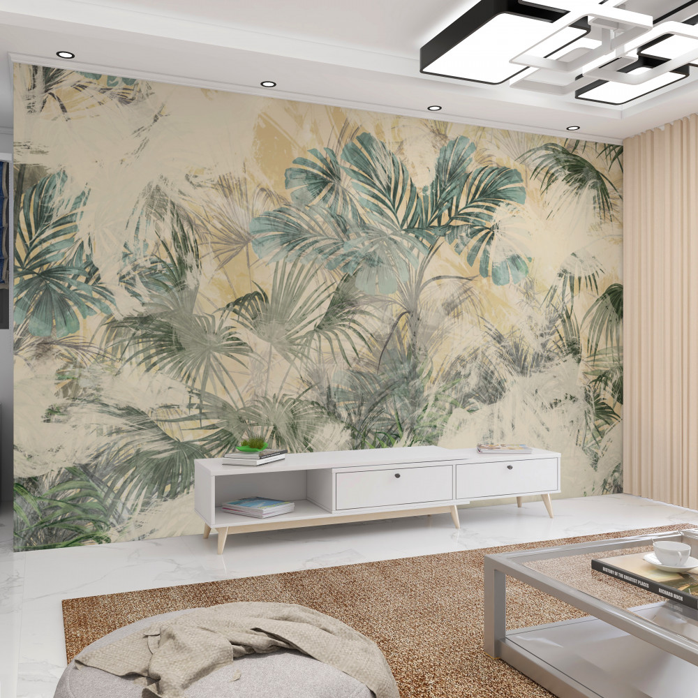 Fototapeta zielone liście palmowe i monstera