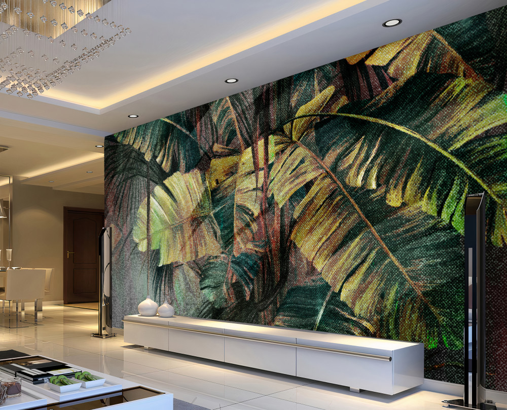 Fototapeta grube liście palm w deszczu