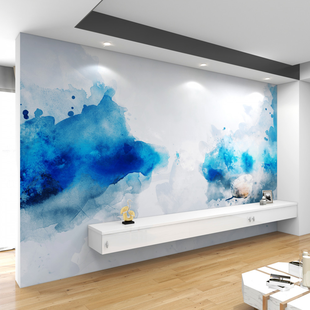 Fototapeta jasne niebieskie plamy farby na jasnym tle