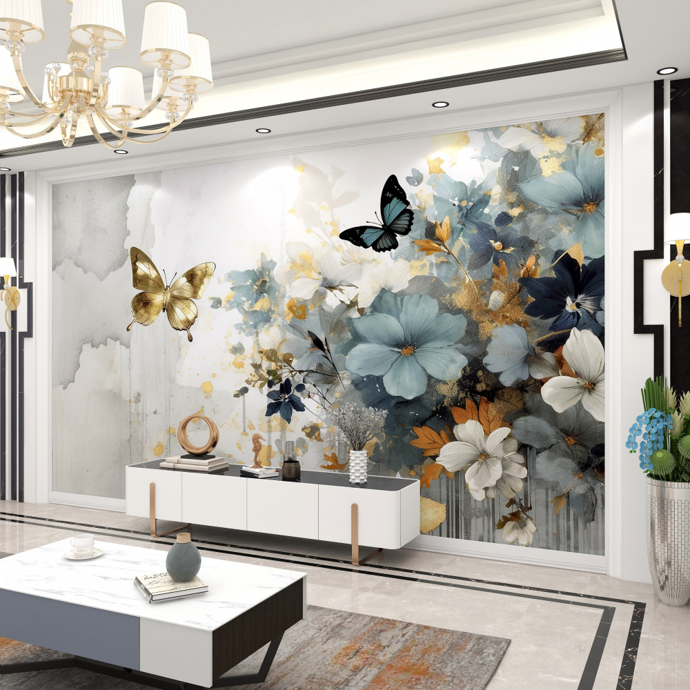 Fototapeta luksusowe kwitnące pąki i motyle