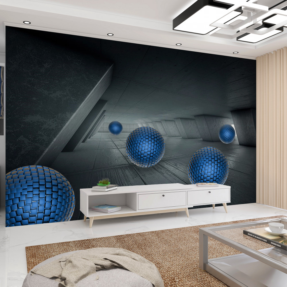 Fototapeta niekończący się szary korytarz i niebieskie kule