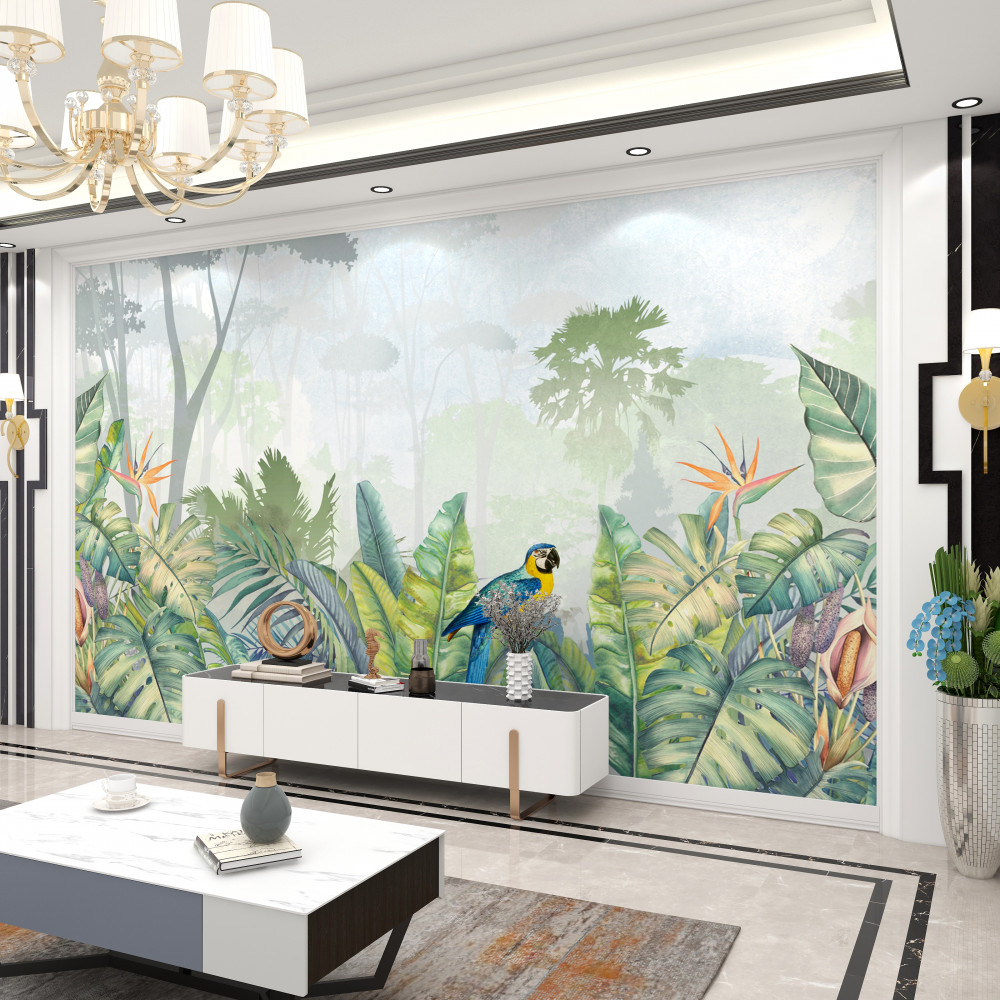 Fototapeta papuga odpoczywająca na liściach palmowych