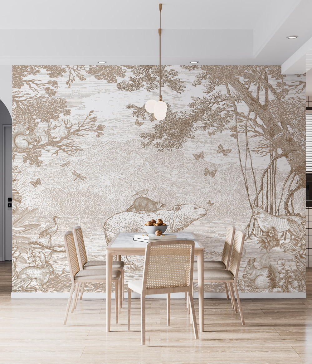 Fototapeta niedźwiedź idzie przez zimowy las