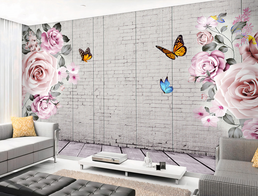 Fototapeta motyle i delikatnie kwitnące róże