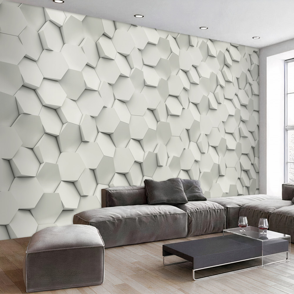 Fototapeta szaro-białe sześciokąty wolumetryczne