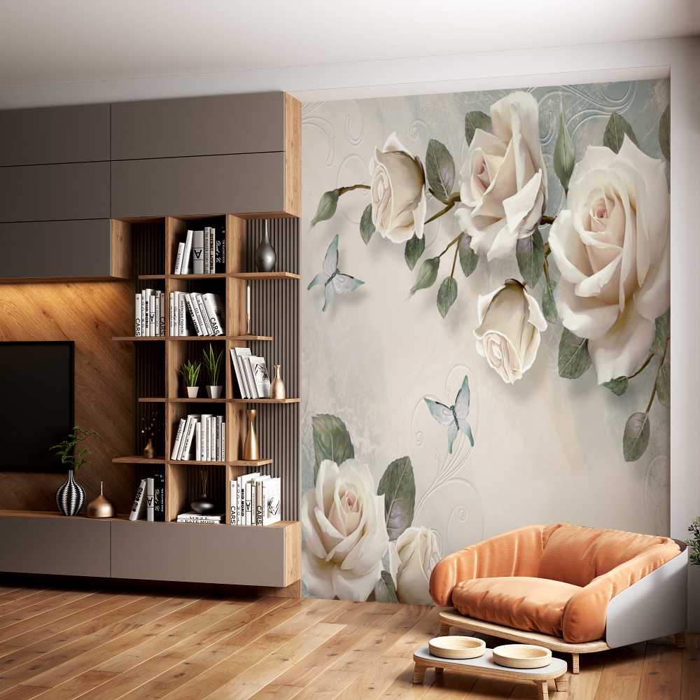 Fototapeta duże gałązki róży kremowej