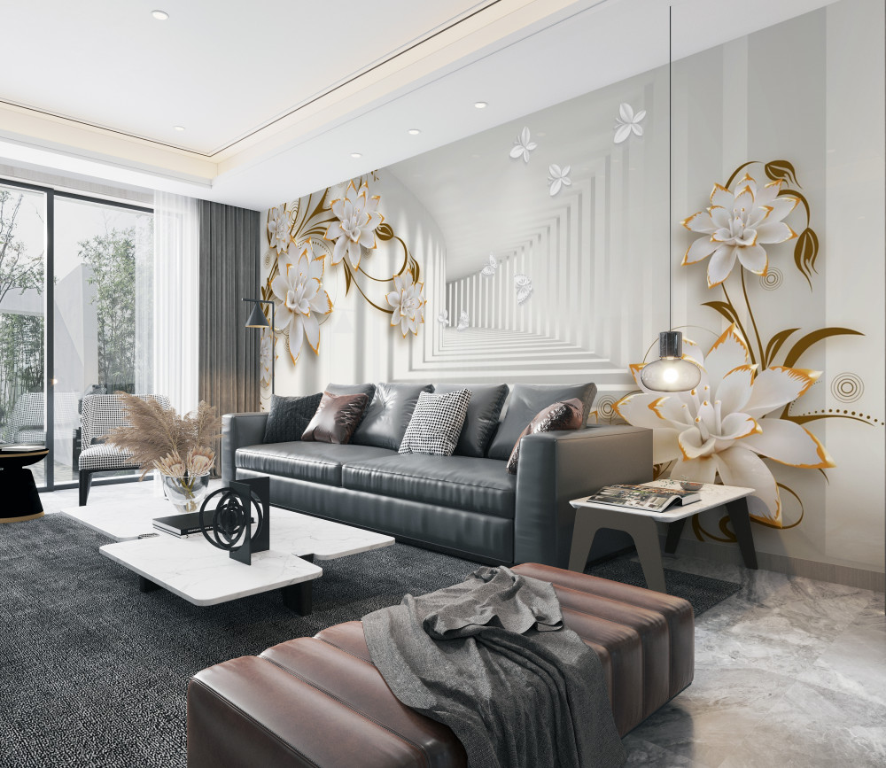 Fototapeta białe kwiaty lotosu w kolorze złotym na abstrakcyjnym tle