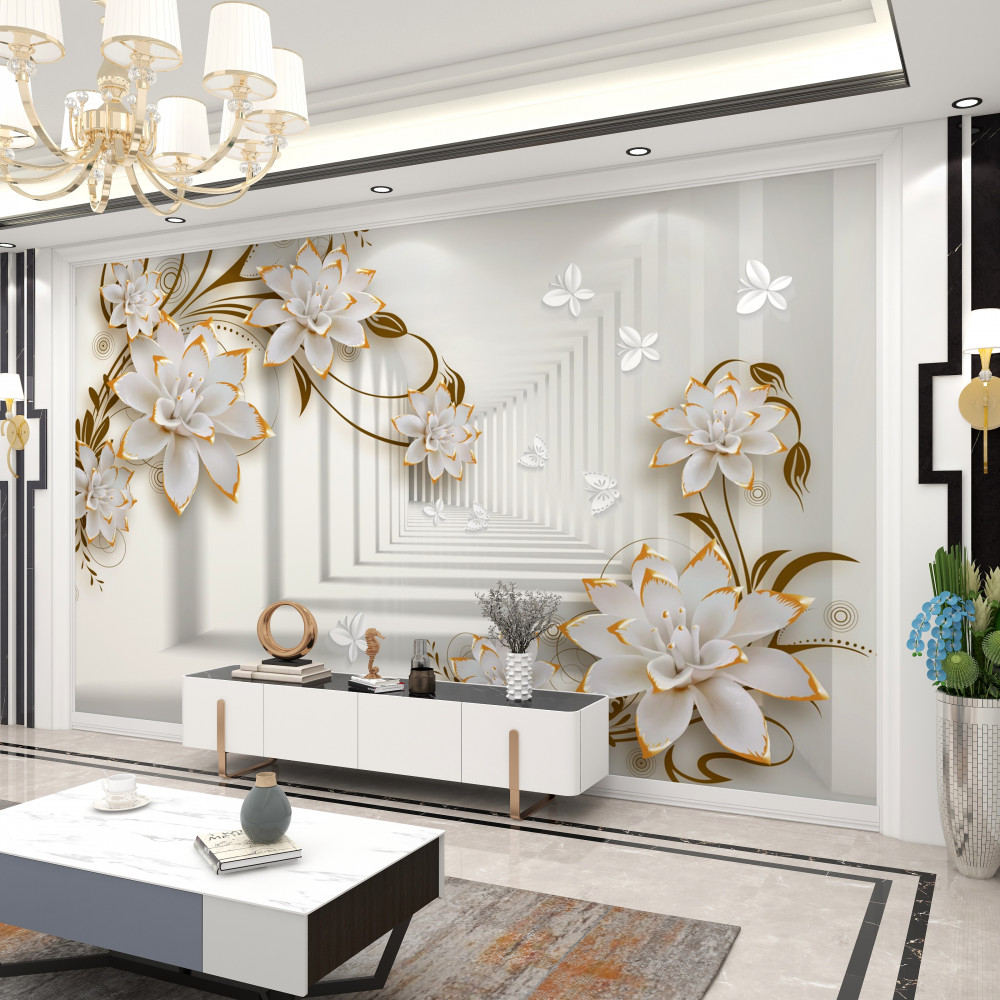 Fototapeta abstrakcyjny korytarz i złote kwiaty lotosu