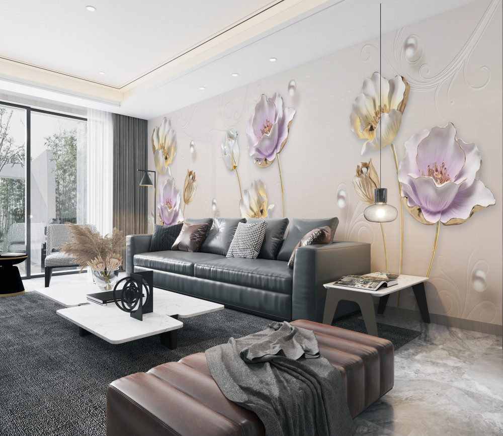 Fototapeta smukłe kwiaty na delikatnym tle