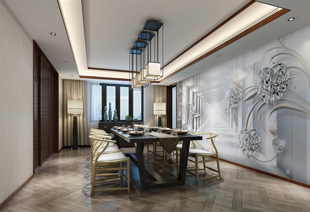 Fototapeta jasny, niekończący się korytarz i kwiaty z dekoracji