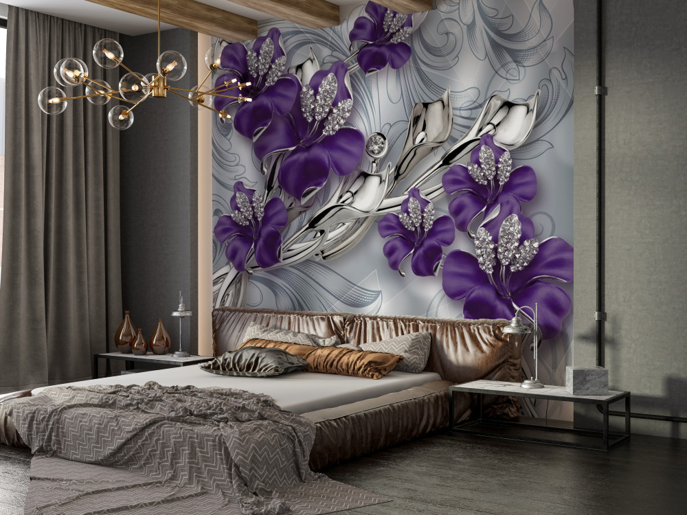 Fototapeta fioletowa magnolia w kamieniach i złocie