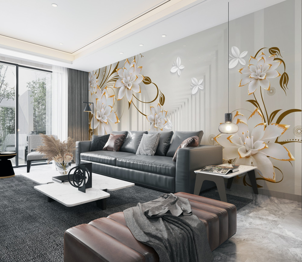 Fototapeta tunel abstrakcji białego i złotego lotosu